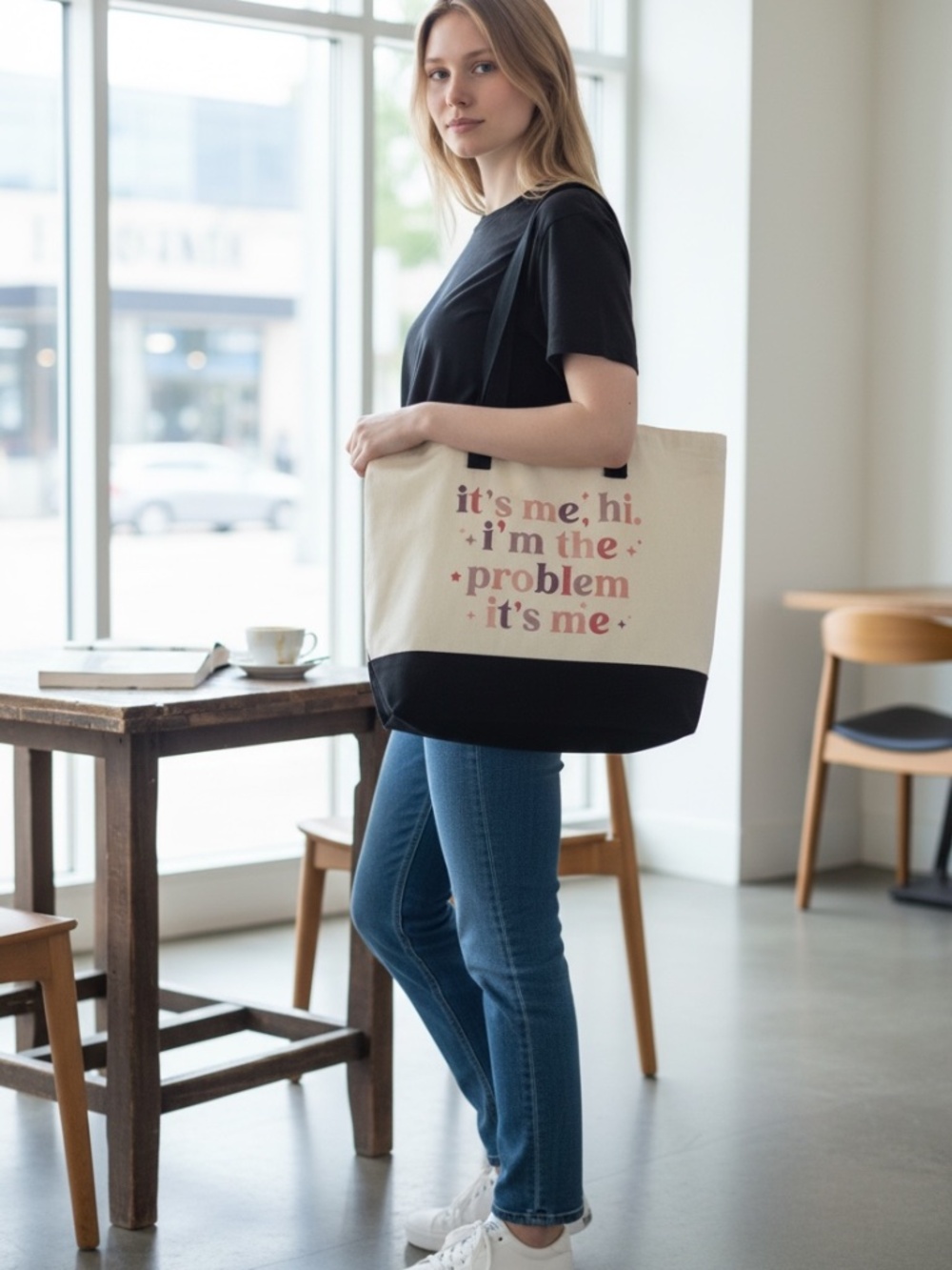 It’s Me, Hi I’m the Problem” Canvas Tote Bag | 14x18 | Zip Top + Back Pocket |